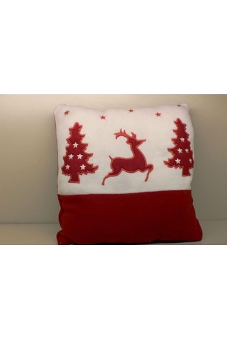Işık Kasabası 65 Geyikli Noel Yastığı Yılbaşı Yastığı Kırmızı 15 X 25