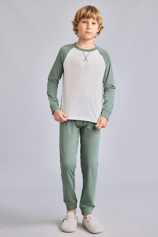 Defacto %100 Pamuk Bisiklet Yaka Reglan Uzun Kollu Üst Lastik Paça Alt 2li Pijama Takımı Erkek Çocuk I1443a826aukh458 Haki-kh458