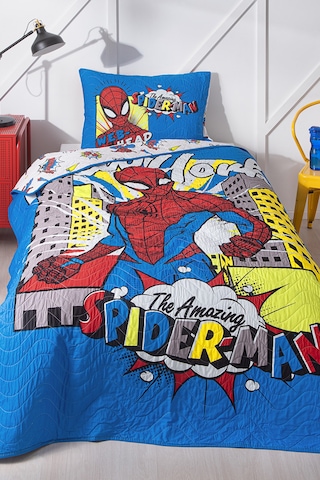Spiderman New York Tek Kişilik Disney Lisanslı Çocuk Yatak Örtüsü 160x230 Cm Mavi