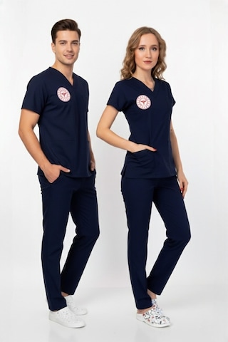 Unisex Lacivert Hemşire Scrubs Üniforma Takım Patriot Blue Sağlık Bakanlığı Yeni Yönetmeliğe Uygun Lacivert