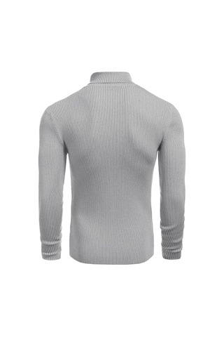Polızeı Erkek Slim Fit Boğazlı Triko Kazak Esnek Dokulu Gri