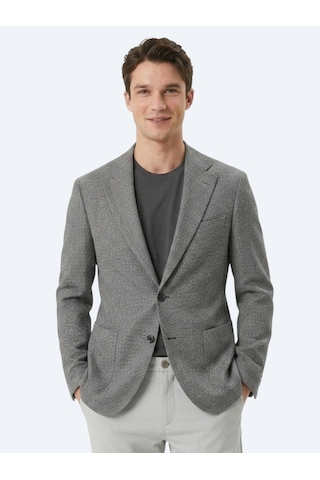 Kip Gri Desenli Comfort Fit Yün Karışımlı Ceket