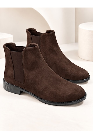 Dabab Shoes Maral Kadın Acı Kahve Süet Yuvarlak Burun Lastik Detaylı 3 Cm Topuklu Kaymaz Taban Chelsea Bot Bootie Kahverengi