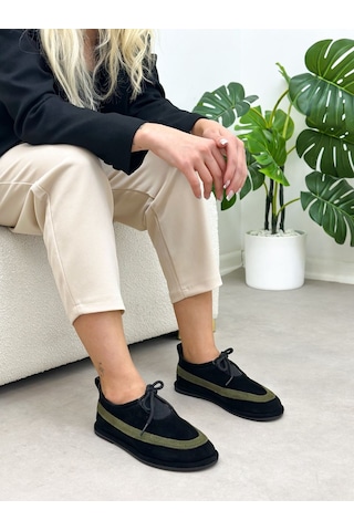Erva'nın Butiği Siyah Hakiki Deri Santa Bağcık Detay Kadın Sneakers-6388