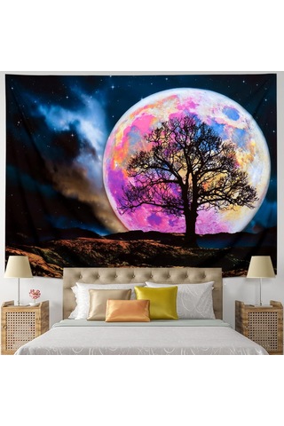 Blacklight Ay Goblen Uv Reaktif Galaxy Uzay Goblen Trippy Dağ Ağacı Goblen Yıldızlı Gece Gökyüzü Goblen Duvar Asılı