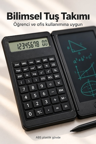 Katlanabilir Bilimsel Hesap Makinesi Silinebilir Lcd Yazı Tabletli Siyah