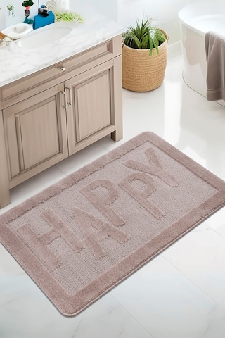 Doğal Kaymaz Taban Banyo Paspas Uzun Ömürlü Yumuşak Dokulu Su Emici Yıkanabilir Happy 60x100 Vizon