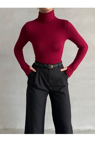 Kadın Parmak Detaylı Balıkçı Yaka Soft Bluz Bordo