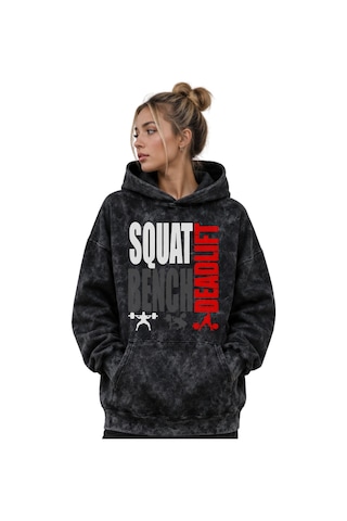 Sevbano Squat Bench Deadlift Fitness Bodybuilding Baskılı Unisex Oversize Siyah