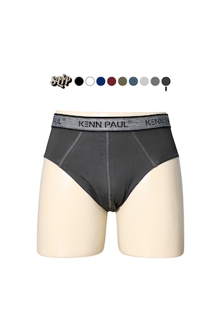 Kp 3'lü Erkek Düz Pamuklu Koyu Renk Boxer Slip Boxer Füme - Gri - Lacivert