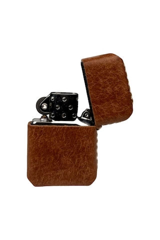 Handmade El Yapımı Hakiki Deri Zippo Modeli Çakmak Kahverengi