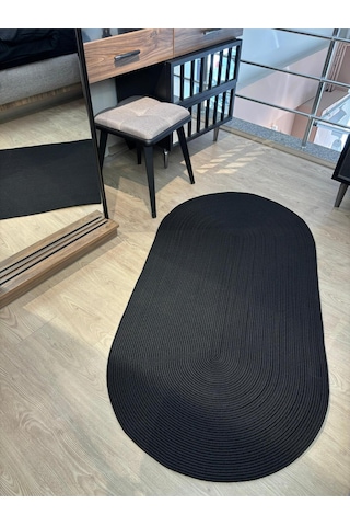 Mavaux Galileo Oval Jüt Yuvarlak Hasır Görünümlü Klasik Halı Kilim Siyah