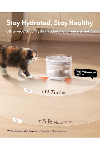 Homerunpet Kablosuz Kedi Su Pınarı, Hareket Sensörlü, 7800 Mah Batarya, Sessiz Ve Bpa'sız Plastik, Melamin Mama & Su Kapları Siyah Tek Ebat