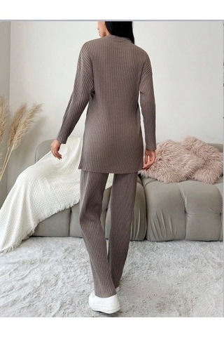 Defymoda Kadın Uzun Kollu Kaşkorseikili Takım Sütlü Kahve