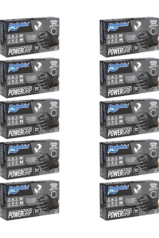 Dolphin Nitril Powergrip Ekstra Kalın Elmas Dokulu Eldiven Siyah Meidum Orta Boy - 50'li 10 Paket