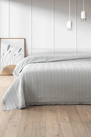 %100 Pamuk Çift Kişilik Kopanaki Dantelli Petek Pike 210x230 Cm-gri Grı Gri
