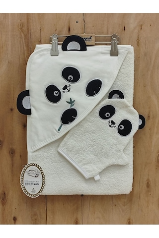 %100 Pamuklu & Başlıklı Bebek Banyo Havlusu - Panda Nakışlı & Keseli Havlu Seti - Yumuşak & Su Emici 0 - 4 Yaş