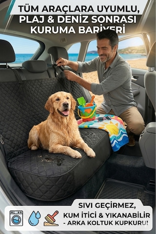 Sıvı Geçirmez Araç Arka Koltuk Örtüsü - Plaj & Köpek Koltuk Kılıfı 140x120cm - Siyah