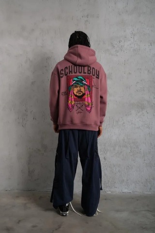 Veraura Lifestyle Erkek School Boy Baskılı Kapüşonlu Sweat - Gül Kurusu Gülkurusu