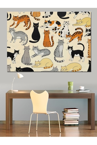 Kedi Desenli Duvar Kağıdı Dekoratif Kanvas - Mdf Ahşap Tablo