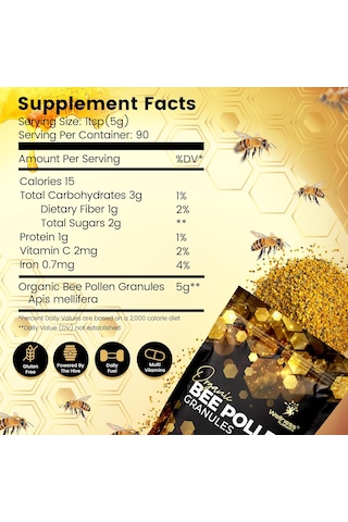 Wellnees Labs Organic Bee Pollen Arı Poleni Immune Boost Digestive Proteins Vitamins Mineral