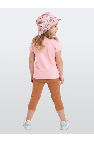 Denokids Ayı Şapkalı Kız Çocuk T-shirt Tayt Takım Çok Renkli