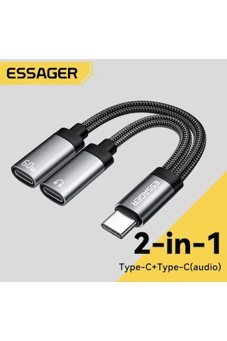 Essager 2'si 1arada Type-c To Typec+60w Şarj Ve Kulaklık Çevirici