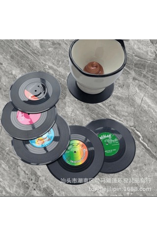 Hangfox 12 Adet Retro Plak Desenli Cam垫 防热 Kaymaz Engelleme Mutfak/ofis Kupa Altlığı + Tutucu Tabla Siyah