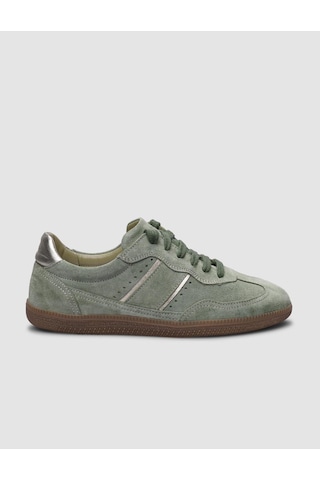 %100 Hakiki Deri Yeşil Süet Bağcıklı Kadın Sneaker-yesıl Yeşil