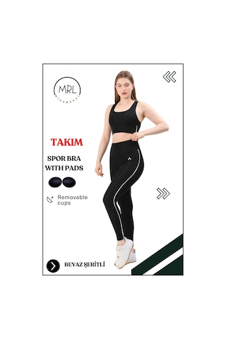 Missmaral Kadın Spor Takım Yüksek Bel Tayt Pedli Büstiyer Sport Team High Waist Padded Bustier Black 3051 Siyah Beyaz