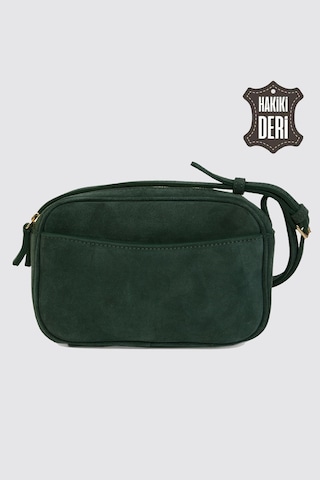 Hakiki Deri Kadın Çapraz Omuz Çantası Yeşil Süet Smr8975 Yeşil Süet
