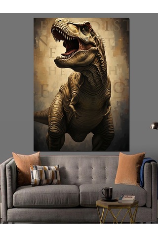 Taş Devri Korkunç Dinozor T-rex Dekoratif Kanvas - Mdf Ahşap Tablo