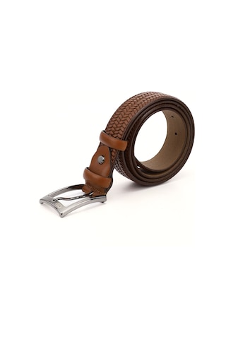 Gönderi R Taba Antik Hakiki Deri 3,5 Cm Örgü Desenli Klasik Kemer Taba