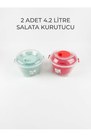 2 Adet 4.2 Litre Salata Kurutucu Seti Manuel Sebze Yeşillik Yıkama Ve Süzme Süzgeci Çok Renkli