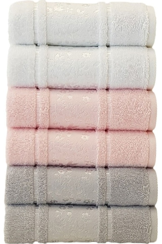 Havlu 6 Adet Camellia Beyaz Pembe Gri- 50x80 Cm Çok Renkli