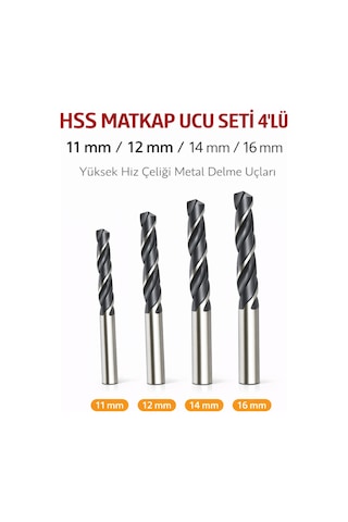 Senbang Hss Matkap Ucu Seti 11-12-14-16 Mm 4 Adet Yüksek Hız Çeliği Metal Delme Uçları