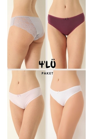 Kadın Dantelli 4'lü Paket Karışık Renk Külot Asorti-2 C7t0n0o408 001