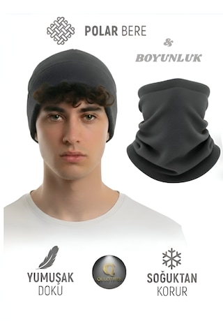 Qulothes 3 Lü Kombin Set Termal Polar Soğuk Geçirmez Bere & Boyunluk Unisex Kışlık Ayarlanabilir İp Çok Renkli3