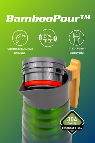 Cooker Bamboopour 2 Litre Paslanmaz Çelik Bambu Saplı Termos Ckr2097 Yeşil