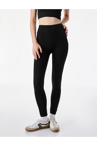 Koton Slim Fit Yüksek Bel İnterlok Kumaş Spor Tayt Siyah 7wak40031nk