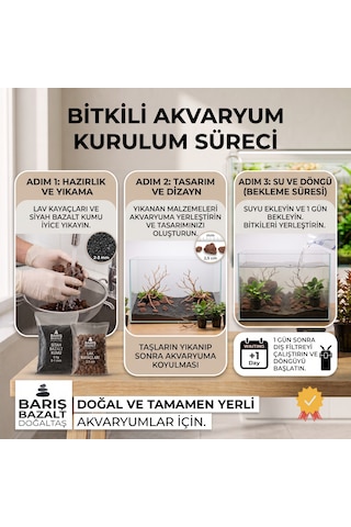 Bitkili Akvaryum Başlangıç Zemin Kum Seti Toplam 10 Kg - 6 Kg Siyah Bazalt Zemin Kumu + 4 Kg Volkanik Taş Kırığı - Bitki Dahil Değildir