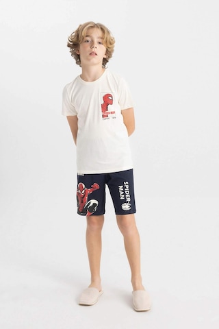 Defacto Erkek Çocuk Marvel Spiderman Kısa Kollu Şortlu Pijama Takımı C2849a824smer103 Ekru