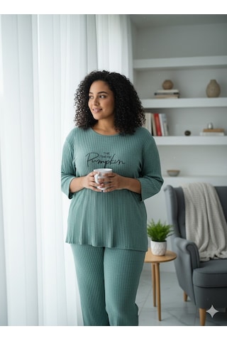 Kadın Yeşil Pumpkin Pijama Takımı Yeşil