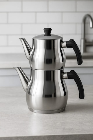 Yunusoğlu Home Klasik Çaydanlık Takımı 0,8l Üst 1,25l Alt Çelik