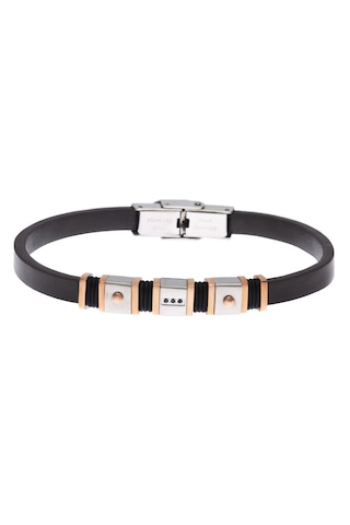 Erkek Rose Gold Detay Deri Bileklik Rose Gold