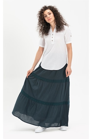 Uzun Şile Bezi Dantelli Etek Petrol Ptrl