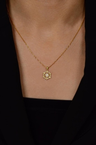 Zirkon Taşlı Gold Kar Tanesi Gümüş Kolye