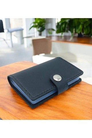 Cronder Hakiki Deri Şeffaf Bölmeli Kartlık Cüzdan Siyah