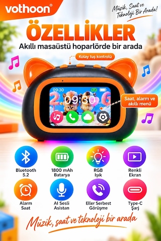 Tf39 Pro Yapay Zekalı Bluetooth Hoparlör Renkli Ekran, Rgb Işık, Alarm Ve Saat