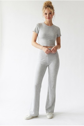 Mixray 2120 Kadın Crop T-shirt Ve Palazzo Pantolon Takım Gri